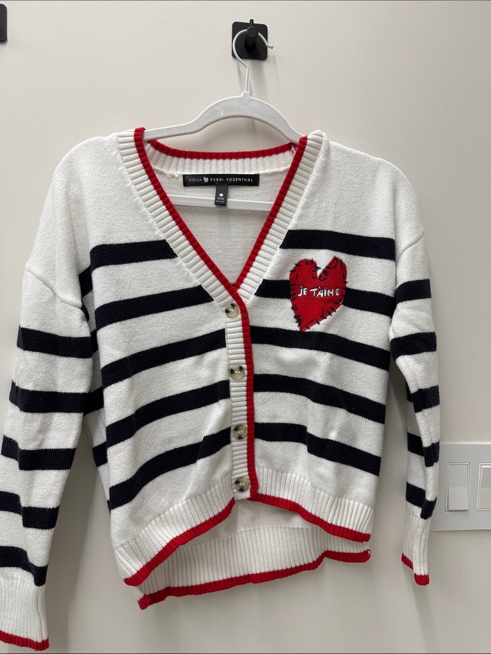 Aqua white and navy cardigan